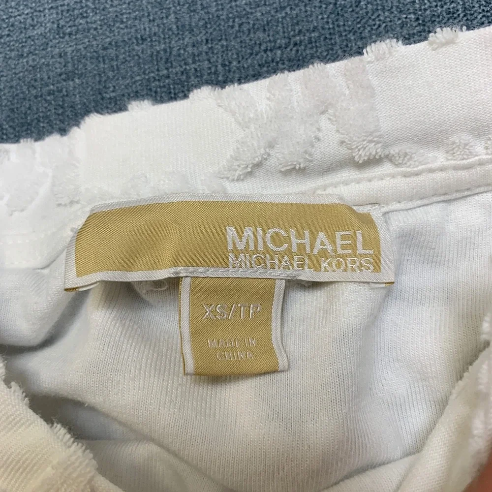 Michael Kors Cropped Top Womens XS White All Over Textured MK Logo Everyday Wear